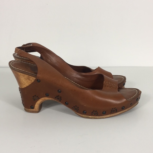 Frye Shoes - Frye Brown Leather Open Toe Sling Back Heels